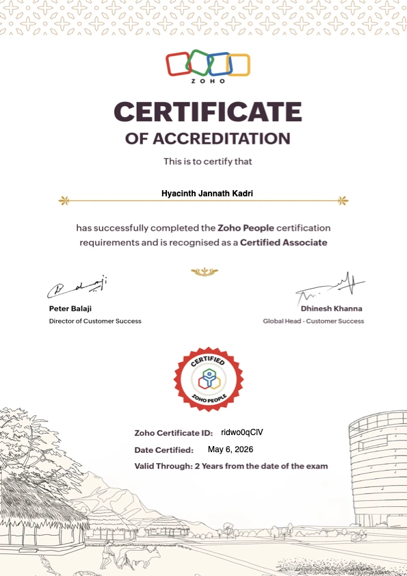 Hyacinth Kadri - Zoho People Certified Associate (Zoho certification)