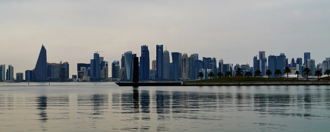 The West Bay skyline in Doha, Qatar, seen across the bay from MIA Park